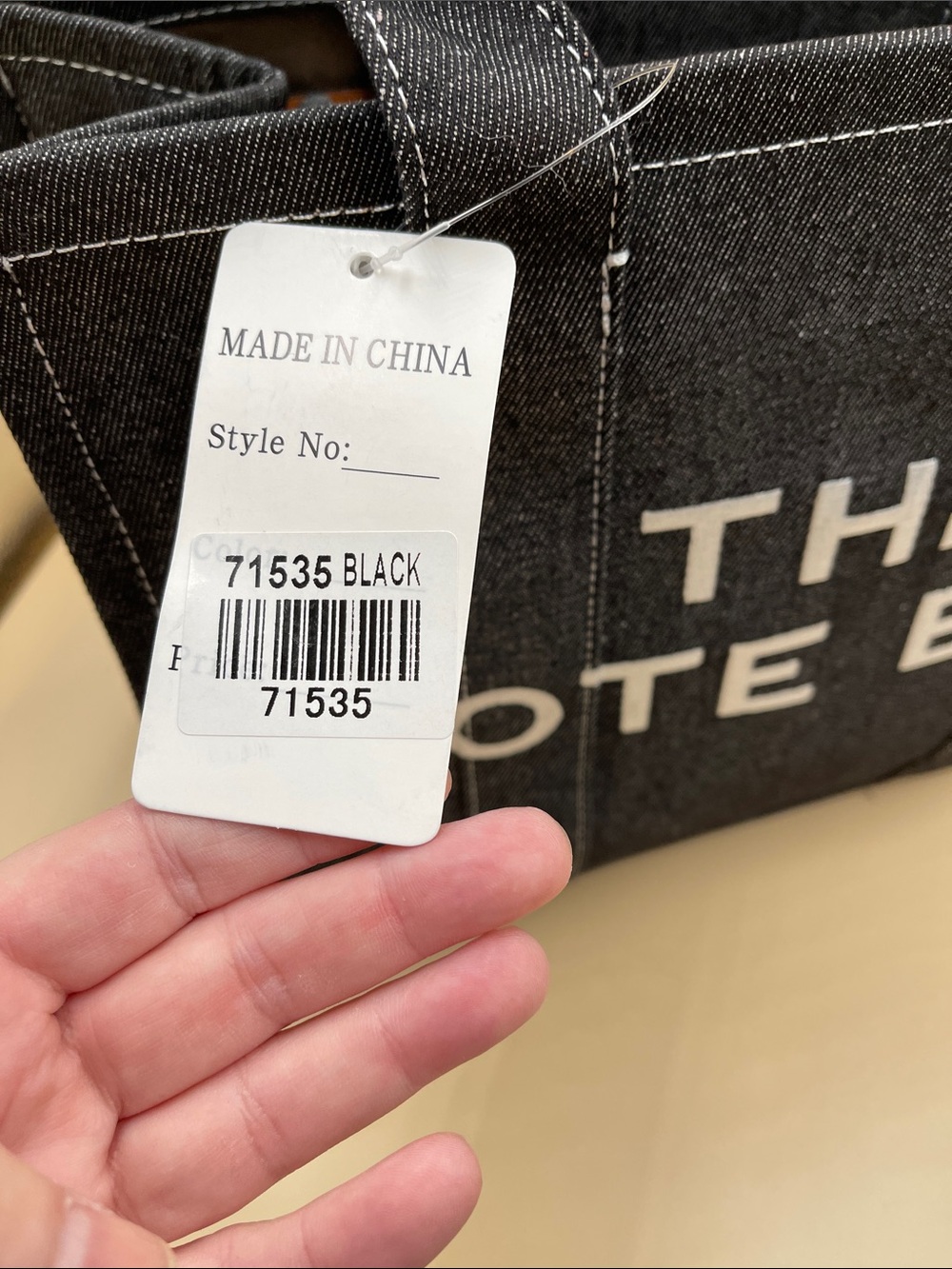Black Denim ‘The Tote Bag' Tote Fashion Bag NWT - Picture 4 of 5